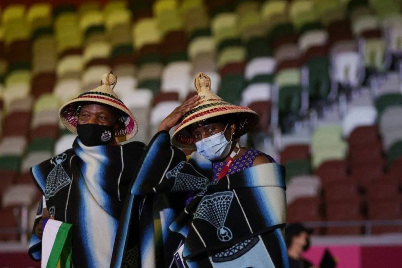 Lesotho's delegation enters the Olympic Stadium during Tokyo 2020 Olympic Games opening ceremony's parade of athletes, in Tokyo on July 23, 2021.
HANNAH MCKAY / POOL / AFP