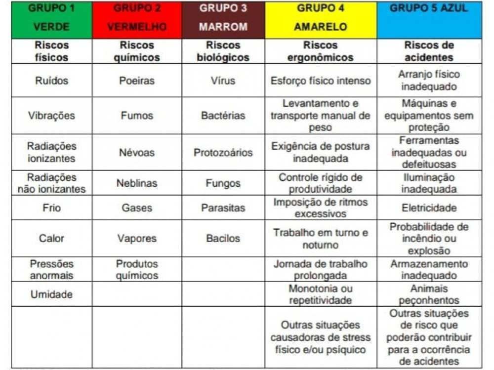 Agentes de risco para a saúde presentes no processo de trabalho Fonte: Ministério do Trabalho (MTE) Norma Regulamentadora – NR 9