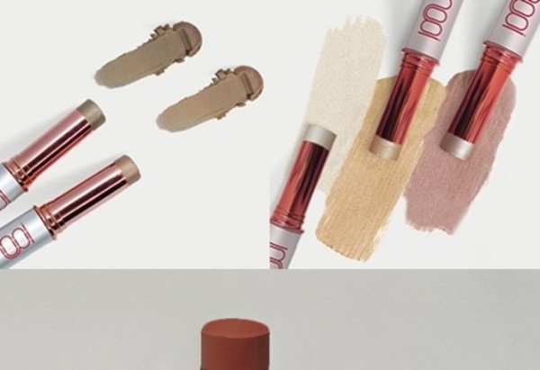 Bronzer (R$ 86,25), Highliter (R$ 89,24) e Multi-Stick (R$ 82,50), da Mooi Natural Beauty