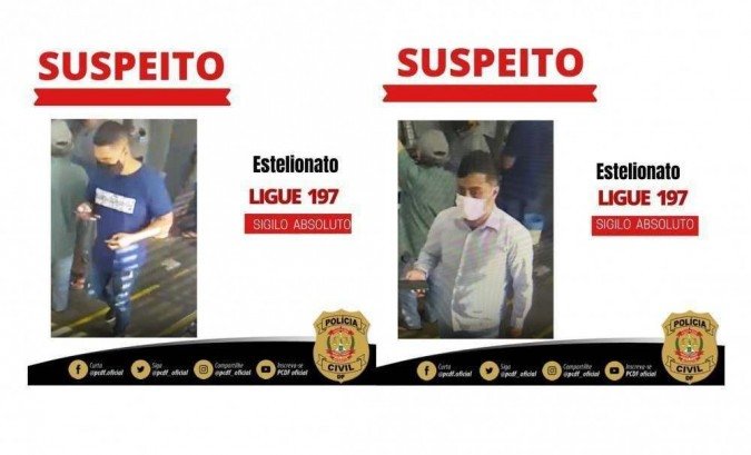 A Polícia Civil divulgou imagens de dois suspeitos do grupo, que efetuaram saques da conta de um dos idosos, em uma agência bancária, em 13 de maio - (crédito: PCDF/Divulgação) A Polícia Civil divulgou imagens de dois suspeitos do grupo, que efetuaram saques da conta de um dos idosos, em uma agência bancária, em 13 de maio - (crédito: PCDF/Divulgação)