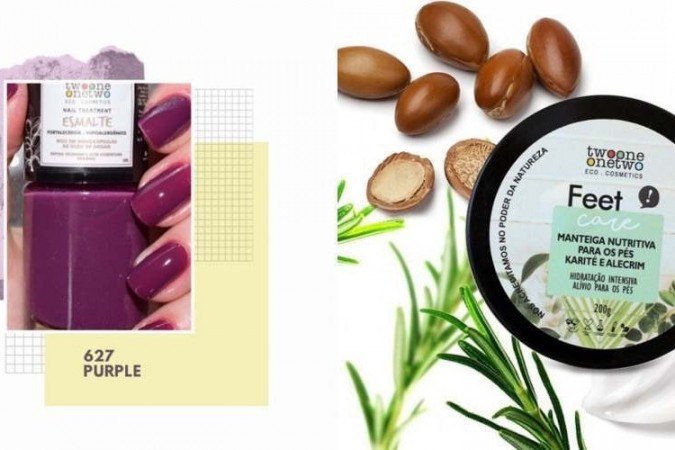 Esmaltes hipoalergênicos várias cores (R$ 16,90) e Manteiga Nutritiva para pés (R$ 49,90), na Gisluc Cosméticos Naturais