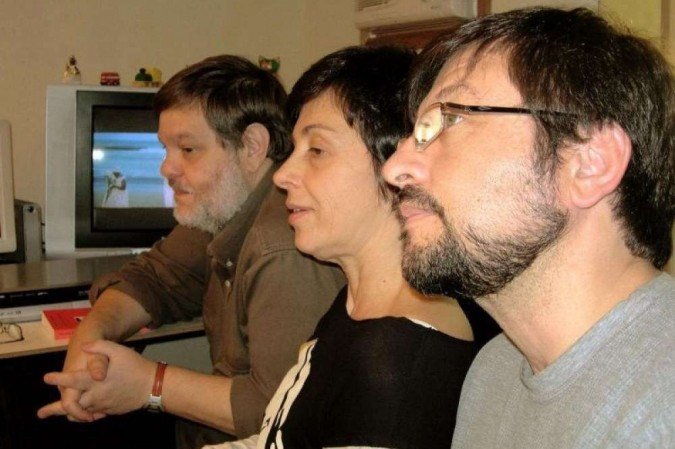 Os cineastas Joel Pizzini e Paloma Rocha, ao lado do montador de 'Anabazys' Ricardo Miranda