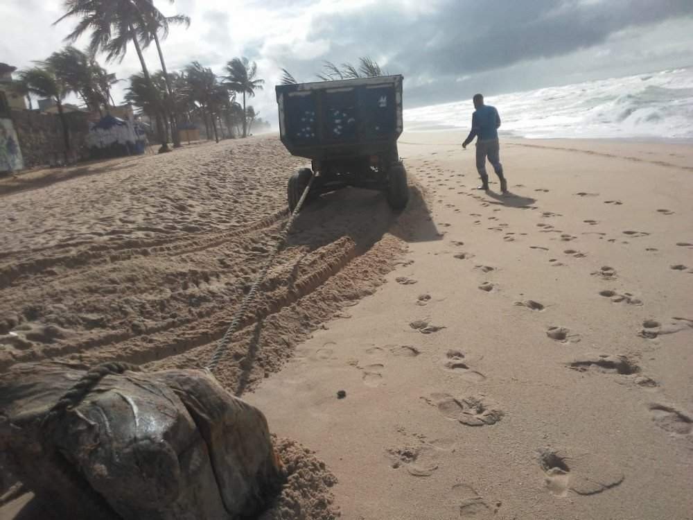 Dez caixas misteriosas aparecem em praia de Salvador. Material encontrado pela empresa de limpeza urbana da capital da Bahia faz parte de uma série de objetos que surgem na costa do Nordeste desde 2018.