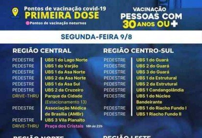 Pontos de vacinação contra a covid-19 desta segunda-feira (9/8)