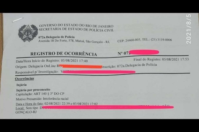 Boletim de ocorrência foi registrado na última quinta-feira (5) -  (crédito: Reprodução/Instagram)