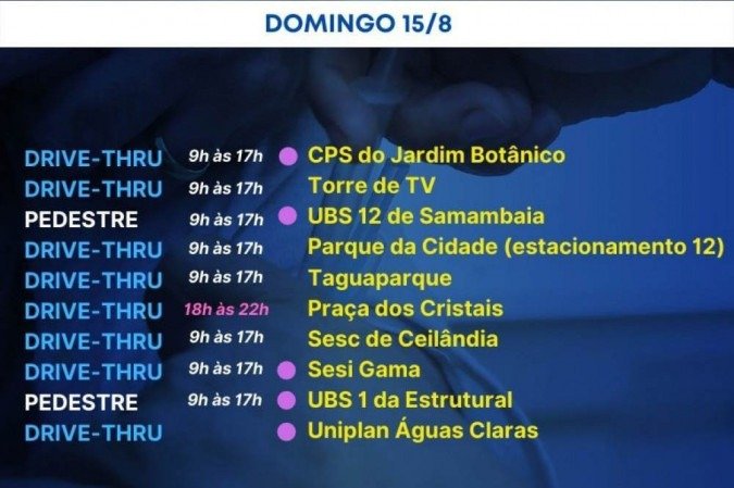 Pontos de vacinação para o fim de semana 