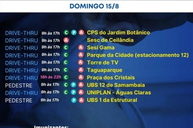 Pontos de vacinação para o fim de semana 