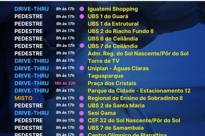 Pontos de vacinação para o fim de semana 