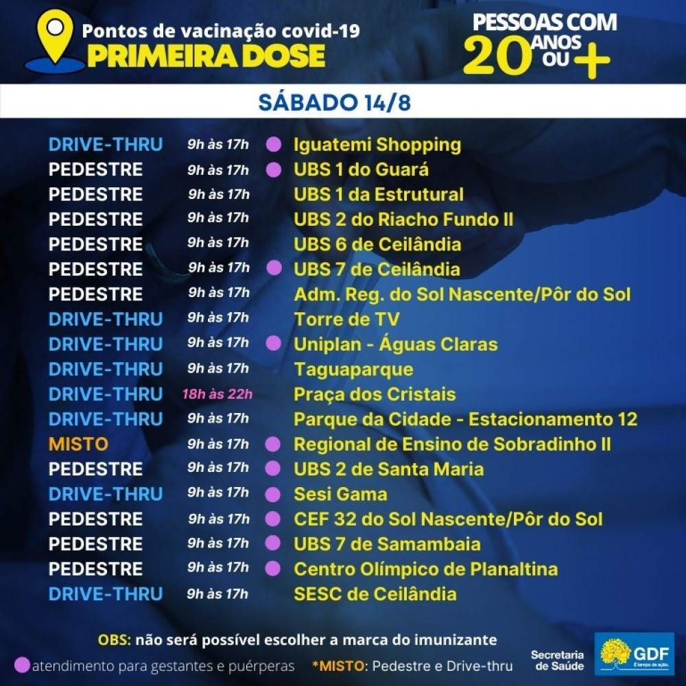 Pontos de vacinação para o fim de semana 