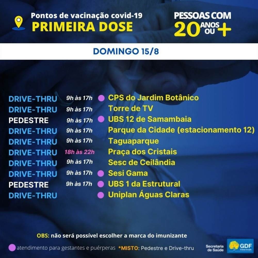 Endere&ccedil;o de vacina&ccedil;&atilde;o para jovens com 20 anos ou mais no DF