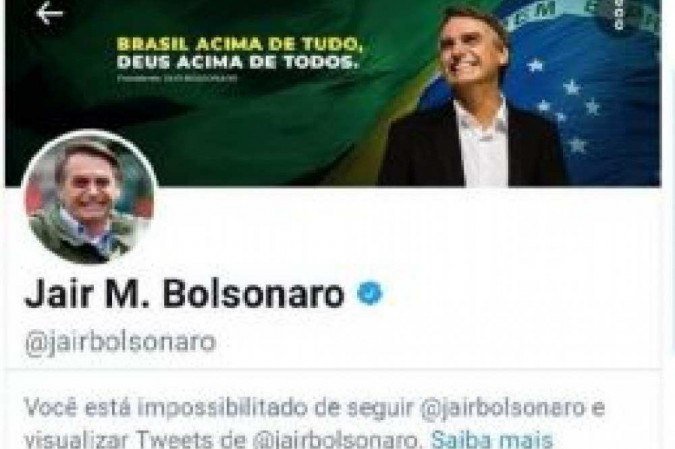 perfil bloqueado pelo presidente Jair Bolsonaro 