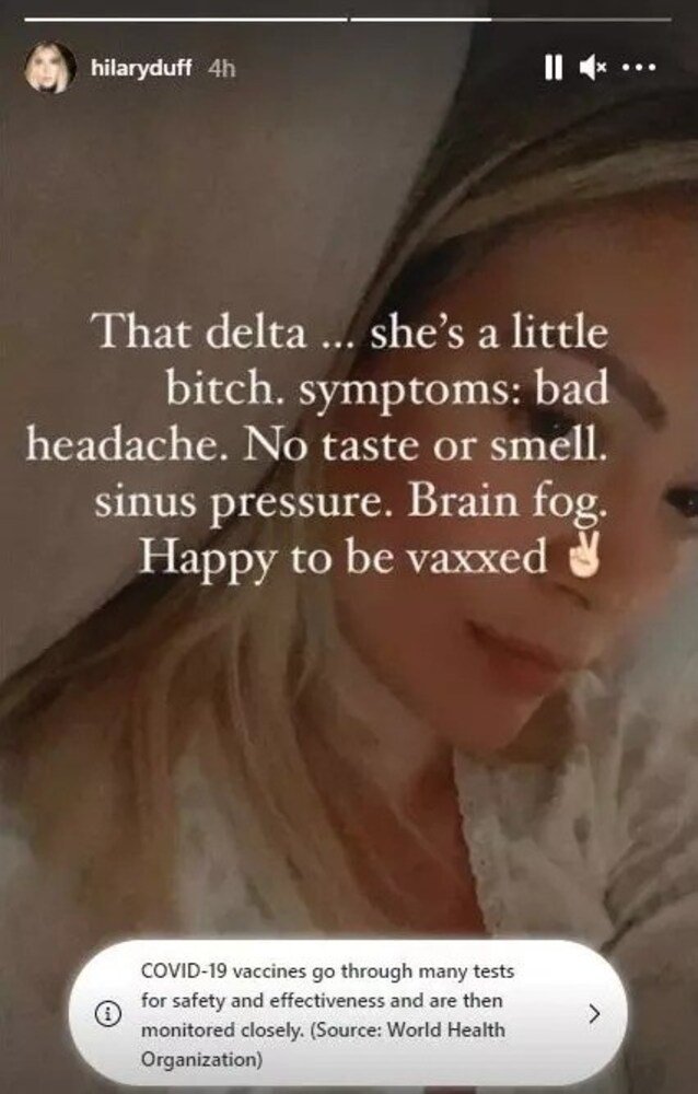 Hilary Duff testa positivo para covid-19