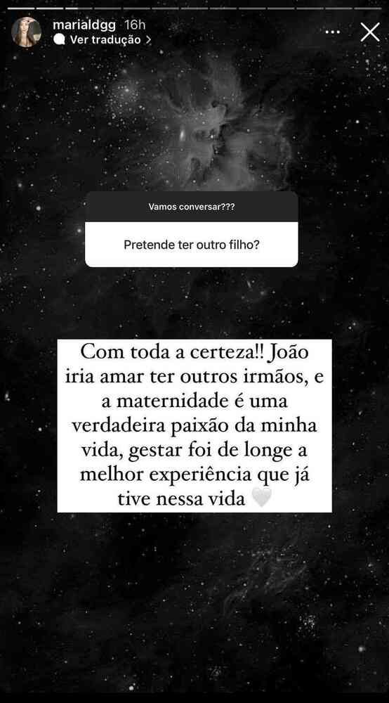Maria Lina conta que pretende ter outro filho