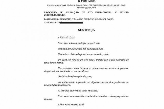 Juíza usa poema para reconhecer adolescente no tráfico de drogas como trabalho infantil Juíza usa poema para reconhecer adolescente no tráfico de drogas como trabalho infantil