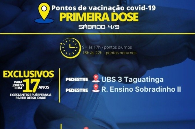 Covid-19: Pontos de vacinação abertos neste sábado (4/9)