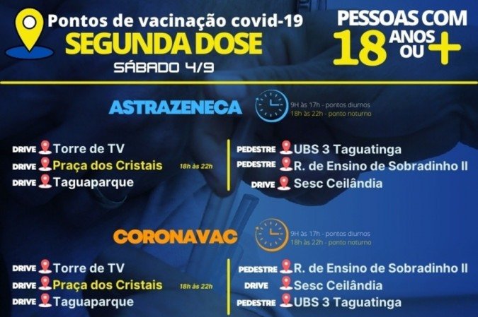 Covid-19: Pontos de vacinação abertos neste sábado (4/9)