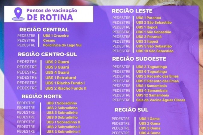 Pontos de vacinação de rotina espalhados no DF 