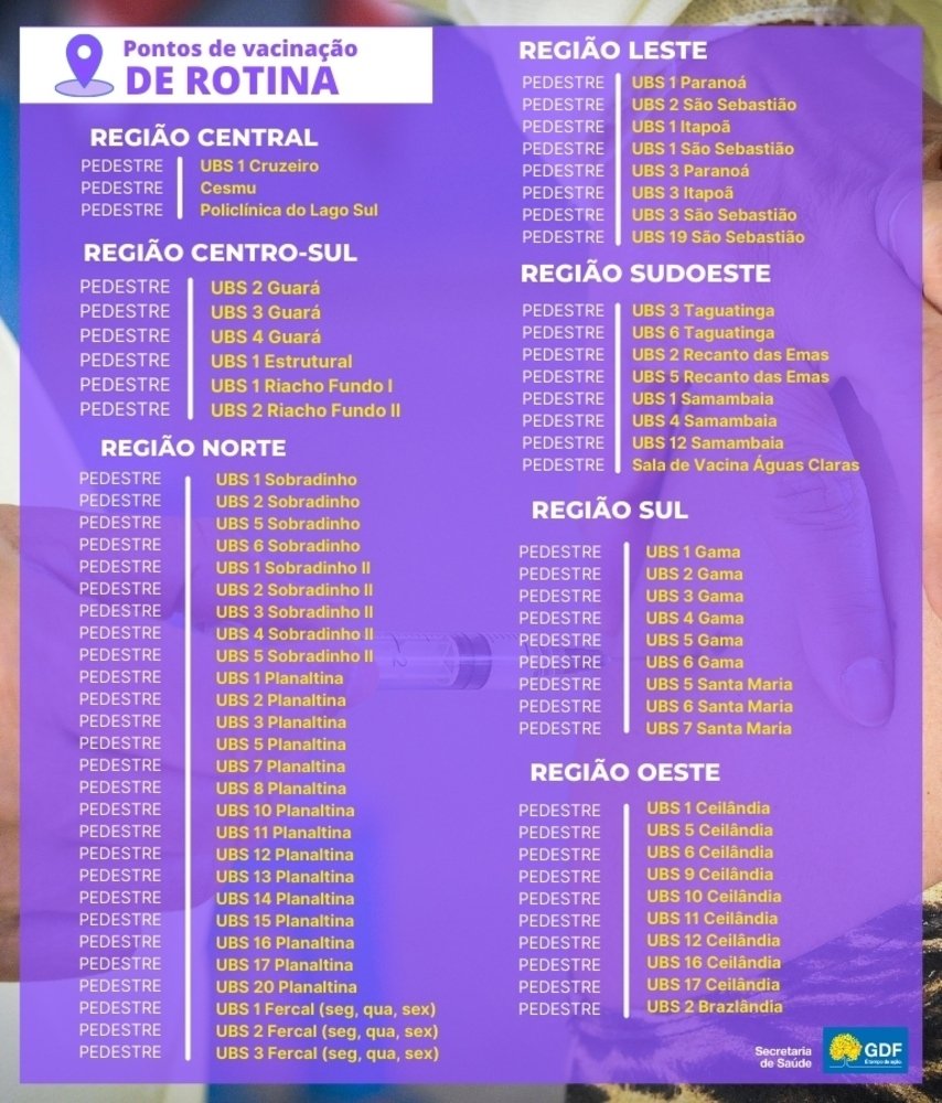 Pontos de vacina&ccedil;&atilde;o de rotina espalhados no DF 