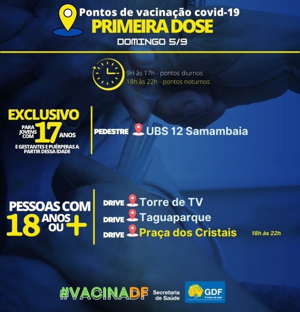 Pontos de vacinação para primeira dose no DF