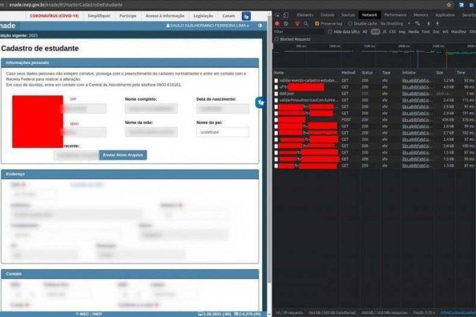 De acordo com a denúncia, invasores poderiam ver o cadastro completo dos estudantes, incluindo CPF e data de nascimento - (crédito: The Hack/Reprodução) De acordo com a denúncia, invasores poderiam ver o cadastro completo dos estudantes, incluindo CPF e data de nascimento - (crédito: The Hack/Reprodução)