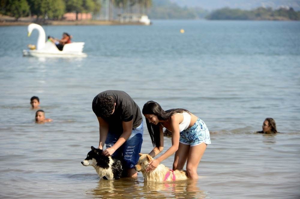 Rayssa Veira com o namorado Carlos Eduardo Pereira Mendonça e os cães Scar (preto) e Zara (branco).