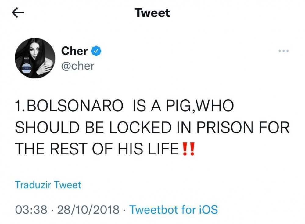 Após discurso de Bolsonaro na ONU, post de Cher é resgatado: 