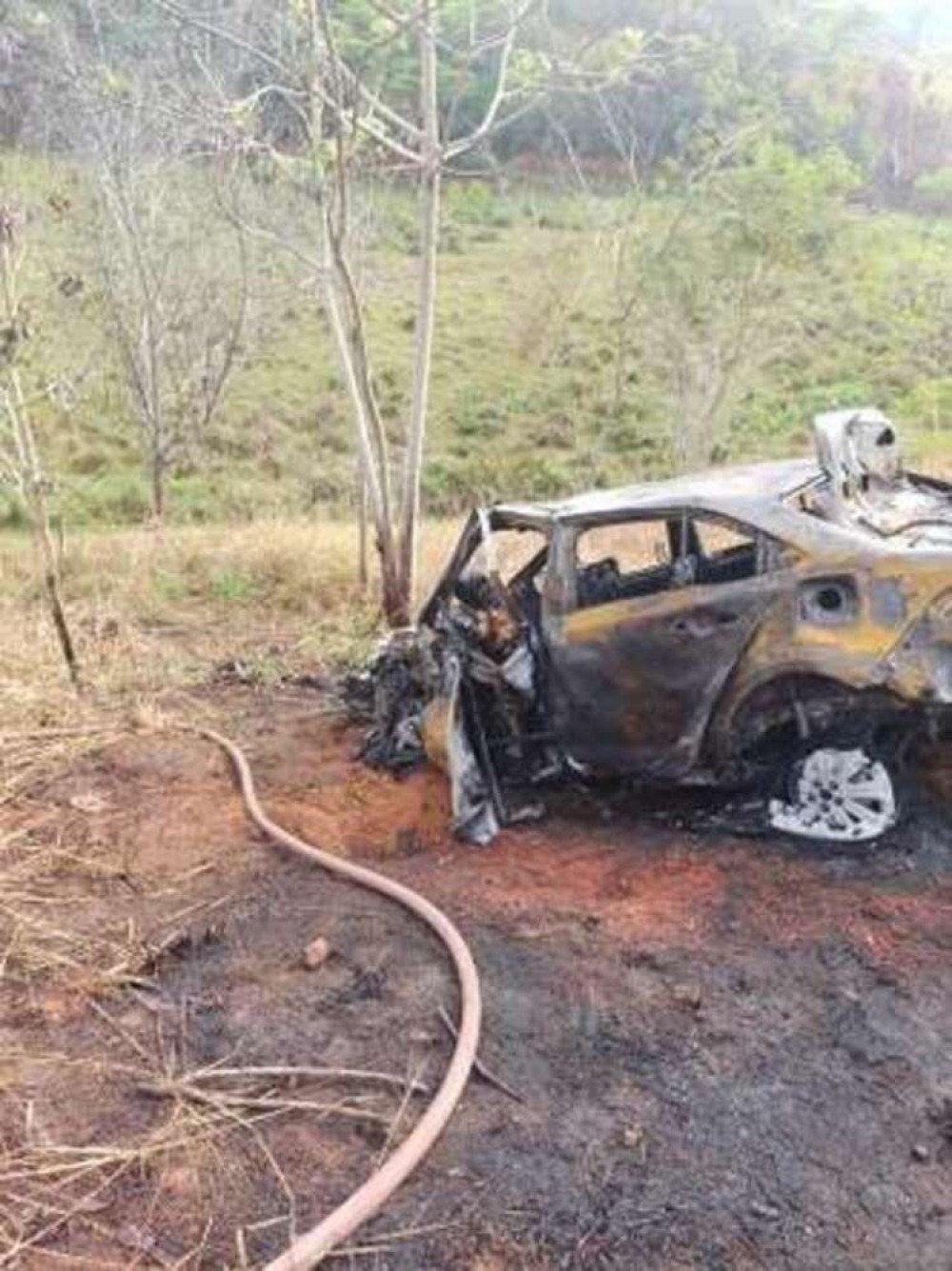 Automóvel com placa de Teófilo Otoni saiu da pista após a colisão e atingiu área de vegetação às margens da rodovia
