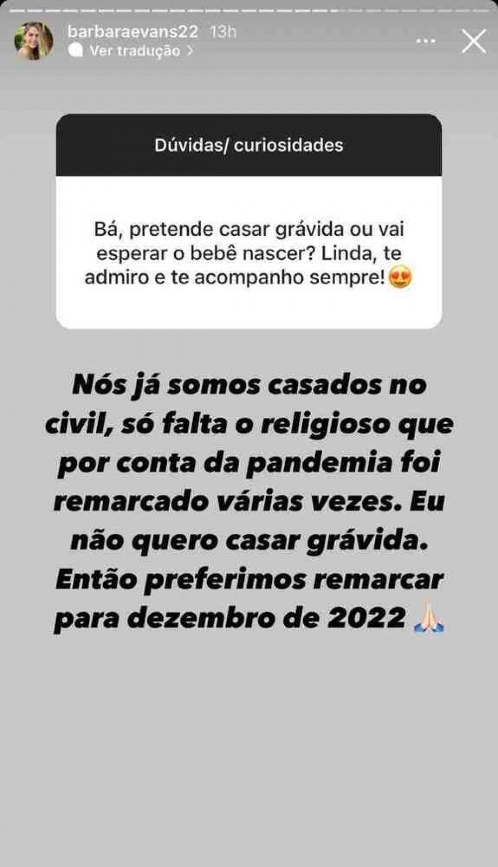 Bárbaba Evans adia casamento para 2022