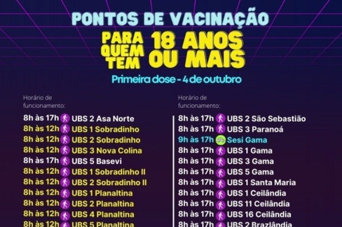 Vacinação de primeira dose para pessoas com 18 anos ou mais