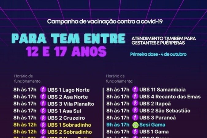 Pontos de vacinação para pessoas com idade entre 12 e 17 anos