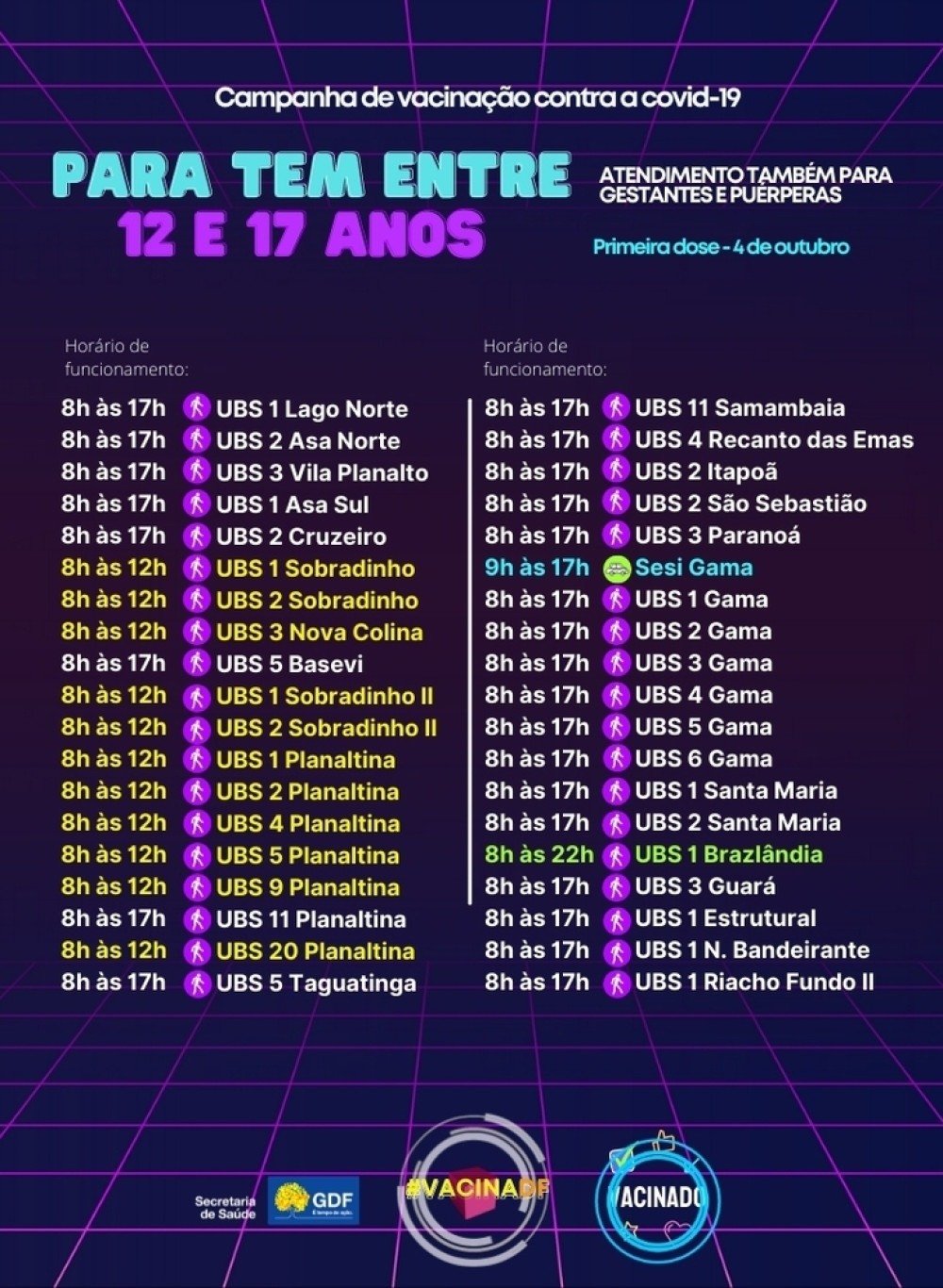 Pontos de vacina&ccedil;&atilde;o para pessoas com idade entre 12 e 17 anos