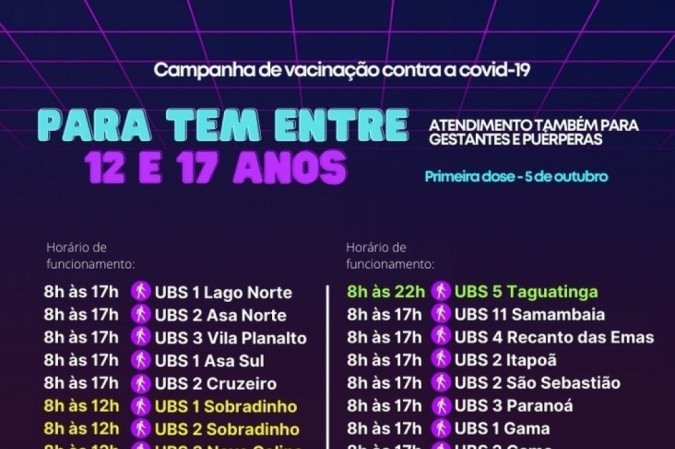 Pontos de vacinação da D1 de jovens entre 12 e 17 anos