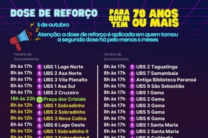 Vacinação da dose de reforço para 70 anos ou mais