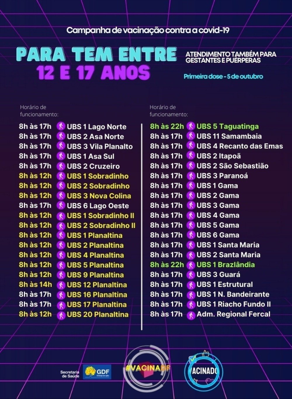 Pontos de vacinação da D1 de jovens entre 12 e 17 anos