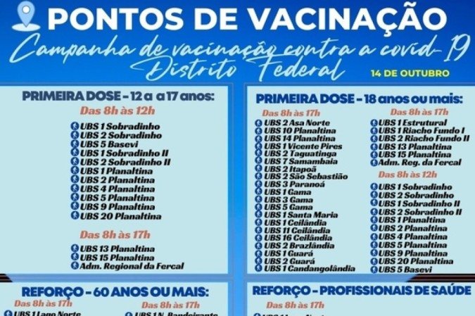 Locais de imunização contra a covid-19 nesta quinta-feira (14/10)