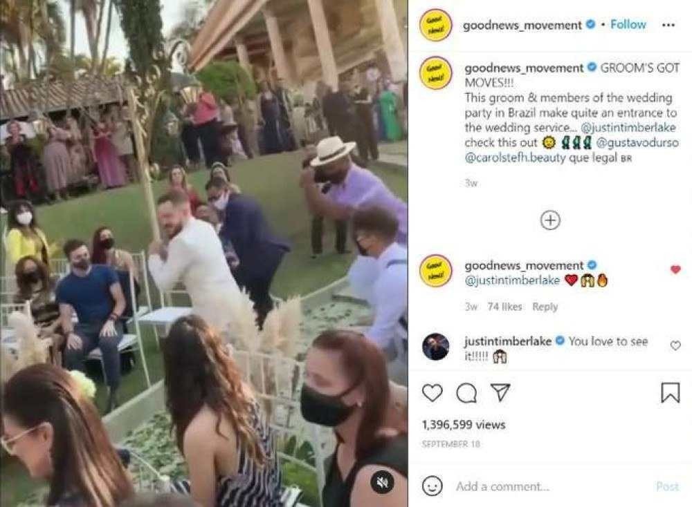 O próprio cantor Justin Timberlake elogiou a coreografia do noivo mineiro 