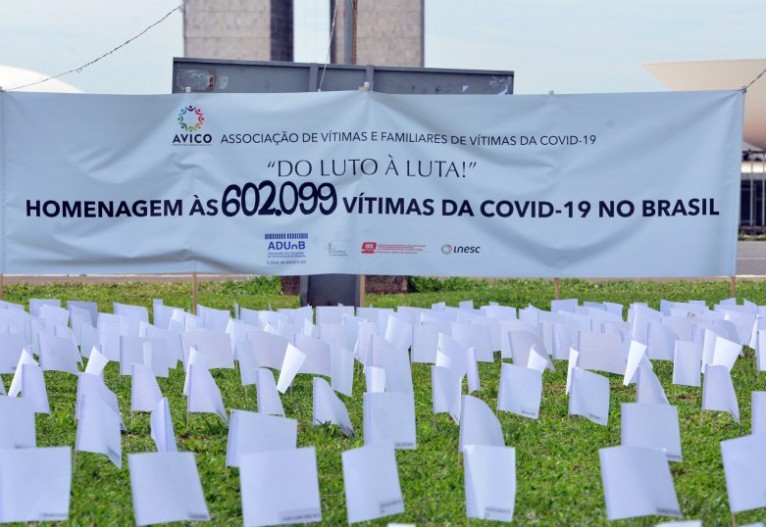 Bandeiras com nomes de vítimas da covid cobriram gramado da Esplanada de tristeza