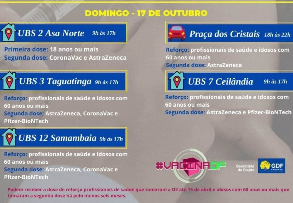Confira os pontos de vacinação contra a covid-19 neste domingo