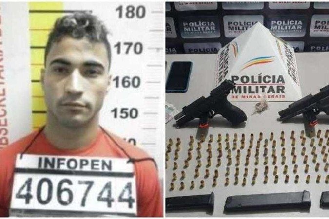 Dionathan tentou fugir, levando armas, munições e dinheiro -  (crédito: Reprodução/Procura-se e Polícia Militar/Divulgação)