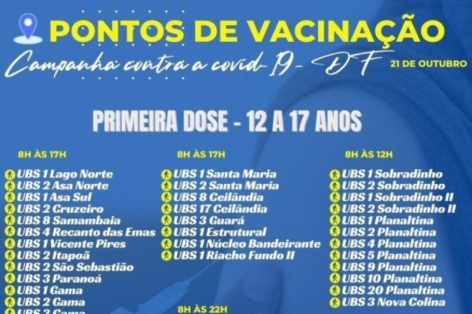 Pontos de vacinação para primeira dose no DF