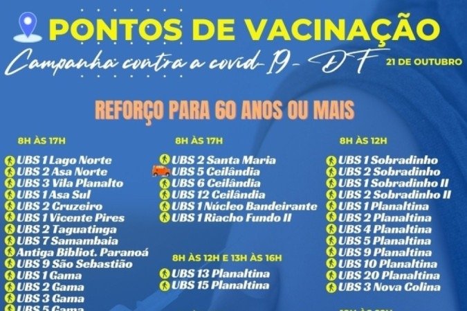 Locais que aplicam dose de reforço no público com 60 anos ou mais 