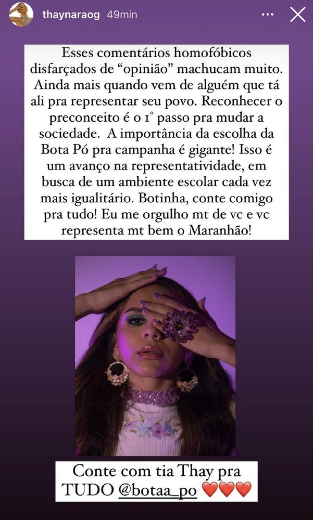 Thaynara OG criticou o senador Roberto Rocha e reafirmou a importância da representatividade de Bota Pó Thaynara OG criticou o senador Roberto Rocha e reafirmou a importância da representatividade de Bota Pó