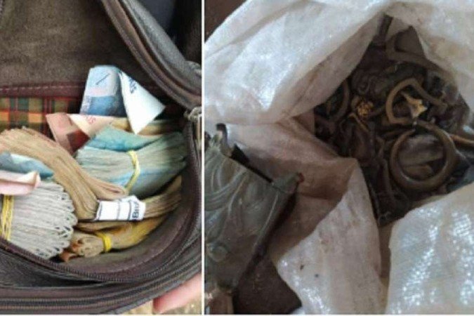 Policiais conseguiram apreender dinheiro e recuperar peças metálicas de jazigos - (crédito: PCMG/Divulgação) Policiais conseguiram apreender dinheiro e recuperar peças metálicas de jazigos - (crédito: PCMG/Divulgação)