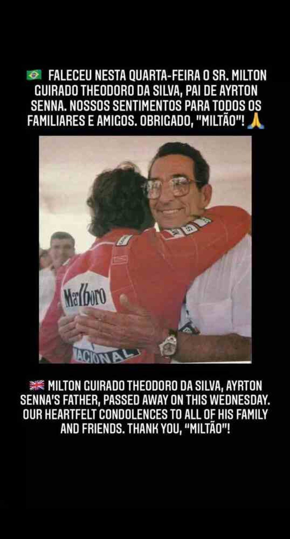 Morre Milton da Silva, pai de Ayrton Senna