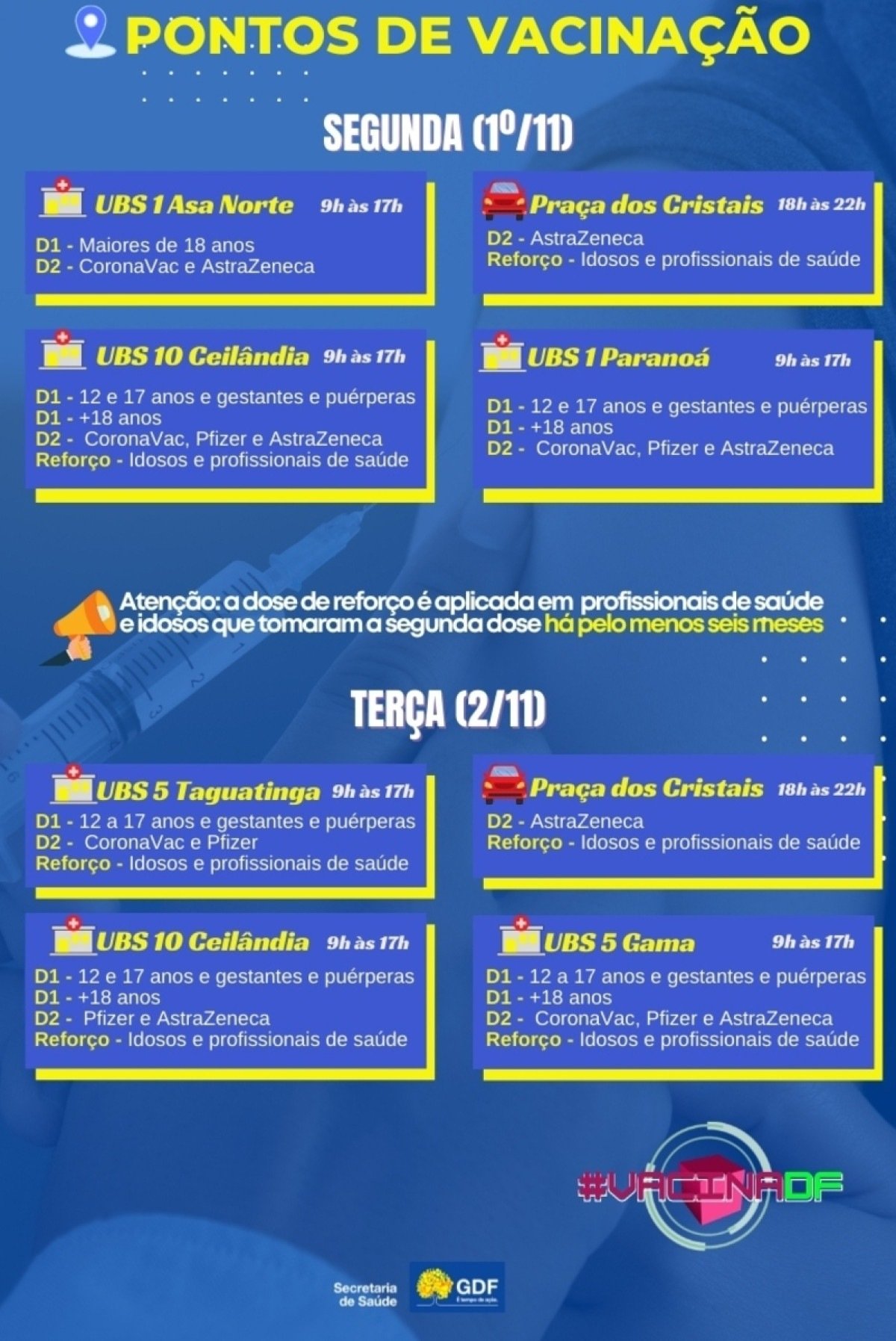 Confira onde se vacinar contra a covid-19 durante o feriado