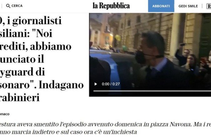 Reprodução/La Repubblica - Jornal italiano La Repubblica foi um dos que noticiou agressão contra jornalistas brasileiros - Reprodução/La Repubblica - Jornal italiano La Repubblica foi um dos que noticiou agressão contra jornalistas brasileiros -