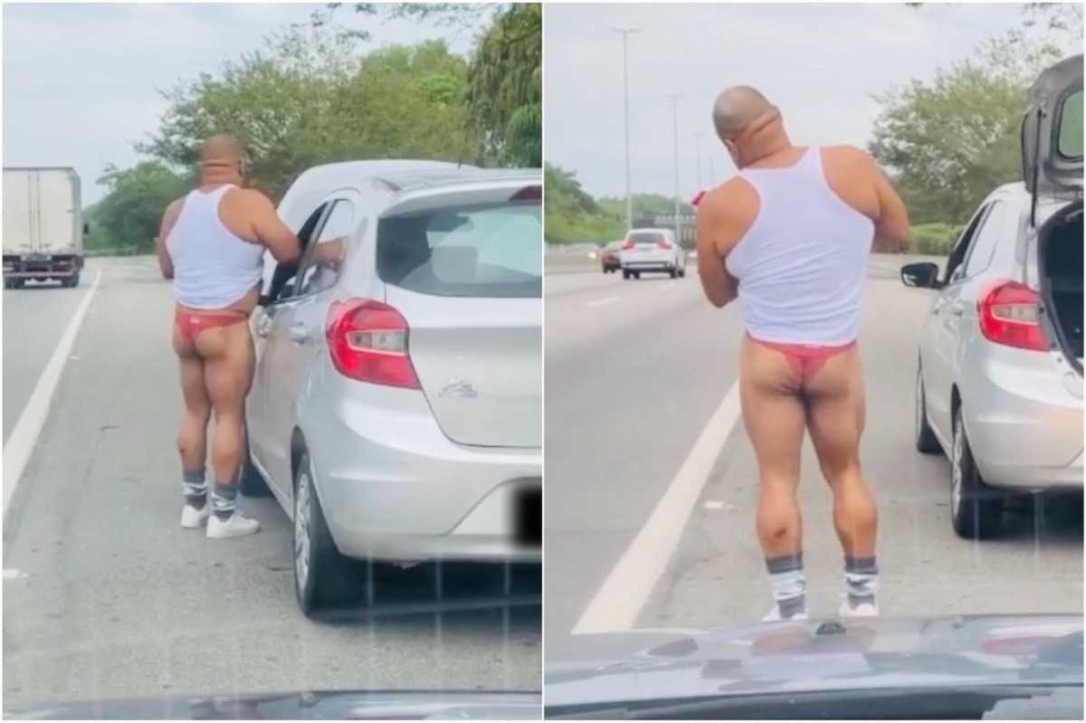 Vídeo: homem com carro enguiçado viraliza por pedir ajuda de calcinha no RJ