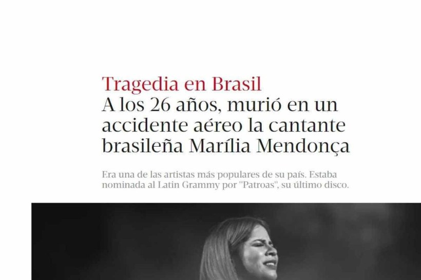 Matéria do Clarín sobre Marília Mendonça