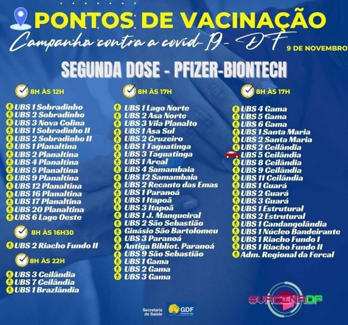 Pontos de vacinação contra a covid-19 de segunda dose Pfizer (9/11)