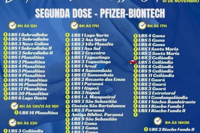 Locais de aplicação para segunda dose no DF